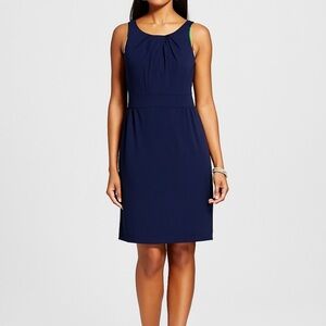 BODEN Pleated Navy Sheath Viscose Sleeveless Formal Zip Back Dress